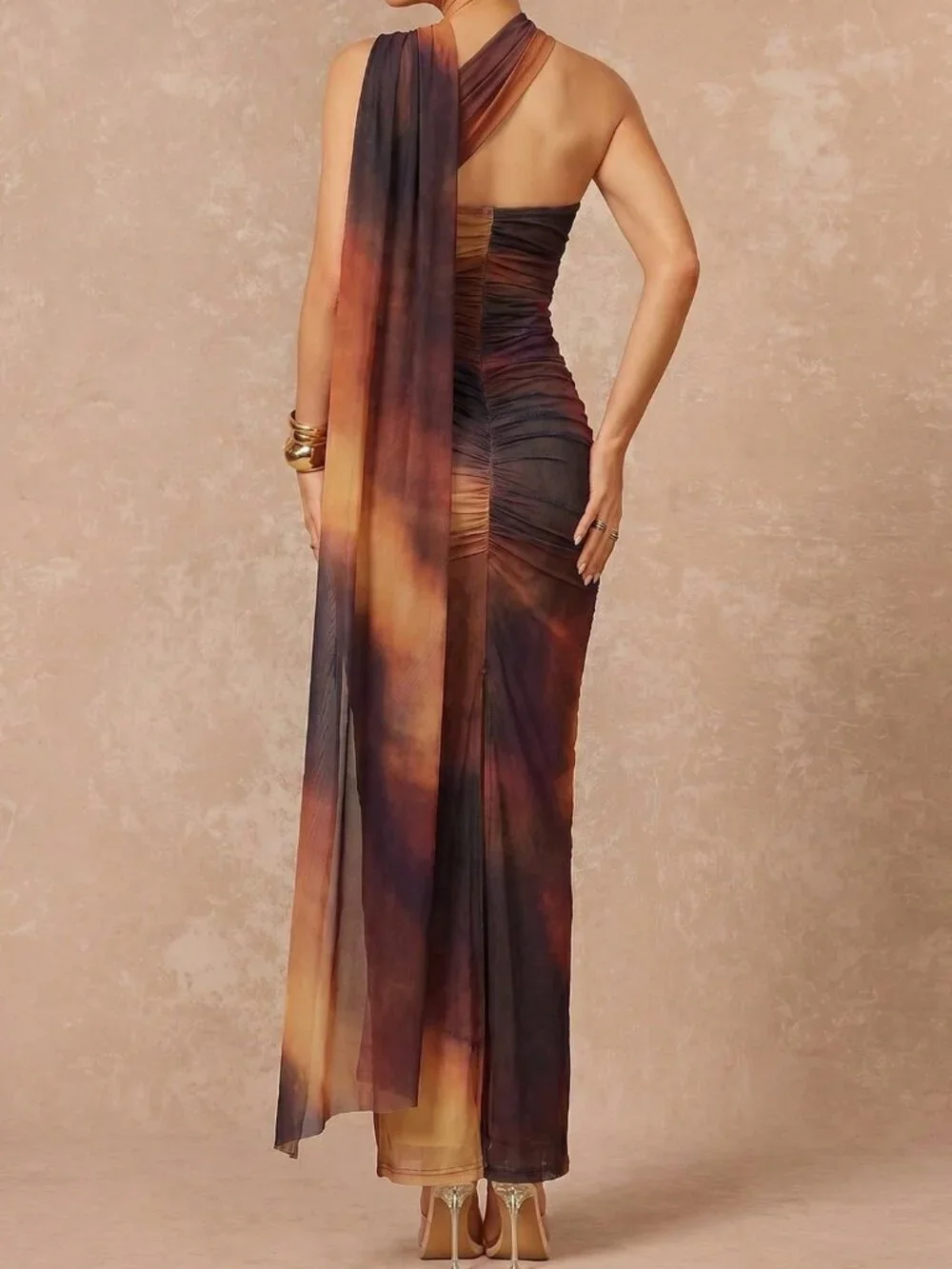 Multicolor Party Women's Twist Pencil Maxi Asymmetrical Neck Bodycon Dress